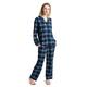 SIORO Ladies Flannel Pyjamas Women Cotton Plaid Pajamas Button Down Sleepwear Long, Navy plaid, S