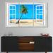 East Urban Home Open Window To Beach w/ Palm - Multipanel Extra Large Seashore Metal Wall Art Metal in Blue | 28 W x 1 D in | Wayfair