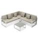 LeisureMod Chelsea White Sectional With Adjustable Headrest & Coffee Table With Cushions - LeisureMod CSLW-80BG