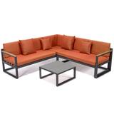 LeisureMod Chelsea Black Sectional With Adjustable Headrest & Coffee Table With Cushions - LeisureMod CSLBL-80OR