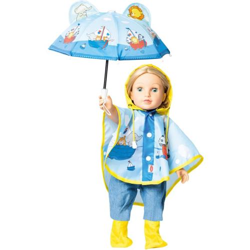 Puppen-Regencape mit Puppenschirm und Regenstiefeln, Gr. 35-45 cm