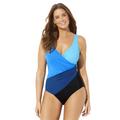 Plus Size Women's Colorblock Surplice One Piece Swimsuit by Swimsuits For All in Blue Combo (Size 10)