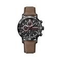 WENGER Herren Armbanduhr Roadster Black Night Chrono Ø 45mm, Swiss Made, Analog Quarz, Wasserdicht bis 100m, Leder-Armband, Schwarz, 01.1843.107