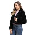 Women's Warm Winter Faux Fur Cropped Jacket Coat Notch Lapel Faux Fur Fluffy Coat Outwear (Black, Medium)