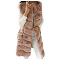 BUKINIE Womens Oversized Faux Fox Fur Vest Lined Warm Coats Parkas Outwear Winter Long Jackets Overcat Peacoat (Khaki,Small)