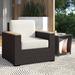 Mercury Row® Mcclaskey Wicker Patio Chair w/ Cushions Wicker/Rattan in Black/Brown | 33 H x 32.5 W x 32 D in | Wayfair
