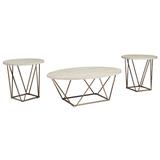 Faux Marble Table Set with 1 Coffee Table and 2 End Tables, White and Gold - 17.88 H x 47 W x 31.13 L