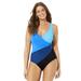 Plus Size Women's Colorblock Surplice One Piece Swimsuit by Swimsuits For All in Blue Combo (Size 10)