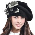 F&N STORY Lady French Beret Wool Beret Chic Beanie Winter Hat Jf-br034, Floral Black, M