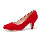 Phorecys Women's Kitten Heels Round Toe Dress Court Shoes Work Comfort Pumps Suede Red US 8.5-UK 6