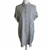 Madewell Dresses | Madewell White Gray Striped Ruffle Short Sleeve Button Down Shirt Dress Womens M | Color: Gray | Size: M
