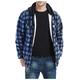 Men's Plaid Overcoat Hooded Jacket , Lightweight Stand Neck Open Front Full Zip Long Sleeve Loose Flannel Lined Jumper Lumberjack With Side Pocket Warm Shirt Scoop Hem Cardigan Hoodie Shacket Outwear