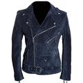 Brando Navy Blue Men's Classic Biker Style Cruiser Double Breasted Cross Zip With Belt Real Cowhide Suede Leather Motorcycle Fashion Jacket (SIZES: XS TO 5XL Available) (XL)