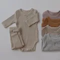 Ensemble de vêtements pour bébé garçon et fille barboteuse à manches longues de couleur Pure +