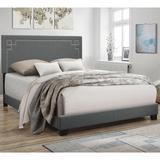 Ishiko Eastern King Bed in Gray Fabric with 4 Slats, Fully Padded Rectangular Headboard with Low Profile Footboard