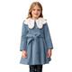 Girls Blue Single Breasted Overcoat Petal Collar Button Down Belted Duffle Trench Coat for Teen Girl 10-12 Years