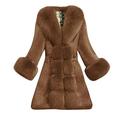 BUKINIE Womens Thicken Warm Winter Coat Luxury Elegant Parka Faux Fur Trimmed Open Front Long Cardigan Jacket Outwear Lady's Wedding Party Coats for Winter(Brown,XL)