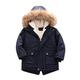 Zimuuy Boys Winter Windproof Fur Hooded Fleece Lined Coat Windbreaker Jacket Outwear Overcoat Parka for 2-7 Years Kids(Navy,6-7 Years)