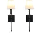 DCOC Wall Sconces Battery Operated Lamp Set Of 2 Dimmable, Powered Light Fixtures With Remote Control-non Hardwired Sconce-Easy To Install-for Bedroom Farmhouse Bedside Reading Light, Black