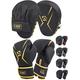 AQF Boxing Gloves and Pads - Adults & Kids Boxing Set for Kickboxing & MMA Muay Thai Punching Glove with Curved Boxing Pads for Martial Arts Training (Gold, 10oz)