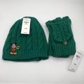 Disney Accessories | Disney Store Mickey & Pluto Cable Knit Winter Hat & Convertible Mittens Set, Nwt | Color: Green/Red | Size: Small/Medium