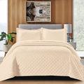 Super King Size Bedspread Bed Throw Embossed Pattern Reversible Quilted Bedspread Set with 2 Pillow Shams - Decorative Quilt Coverlet Bedding Set, Beige