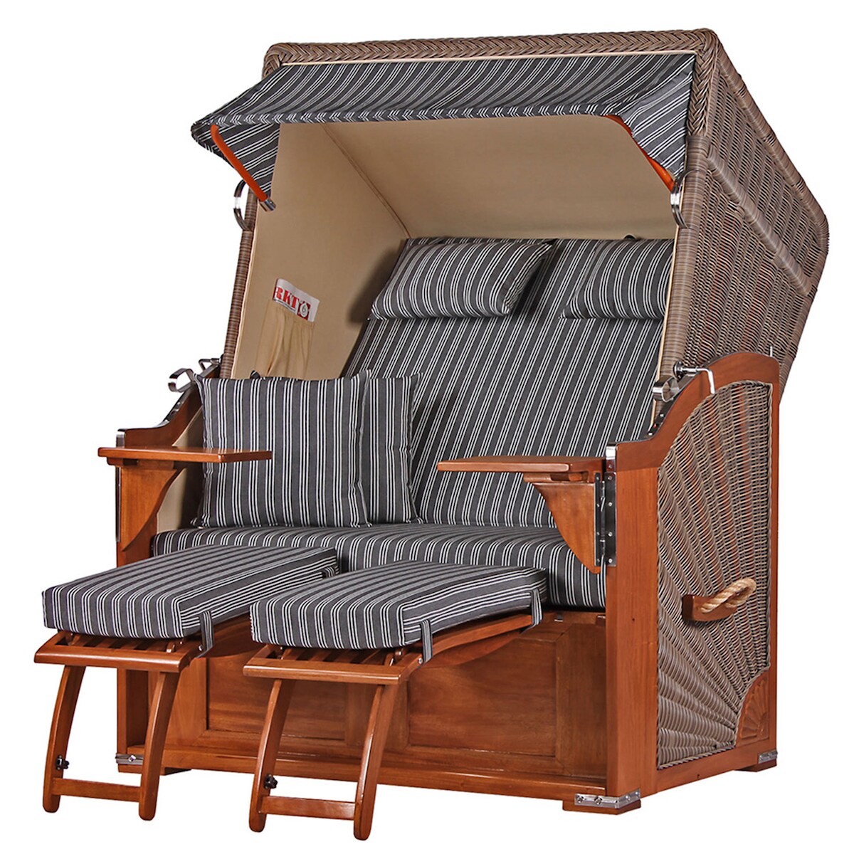 Mr. Deko Strandkorb - bene living - Schaalsee Mahagoni - PE grau - Modell 500 - inkl. Liftersystem Image