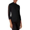 Armani Exchange Women's Pullover with 3.4 Raglan Sleeve with Cut On Top and Metallic Ring Embellishment Sweater, Black, XS