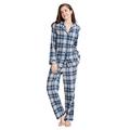 SIORO Womens pyjamas Set Flannel Cotton PajamaSleepwear Loungewear,Blue and Gray Plaid,Medium