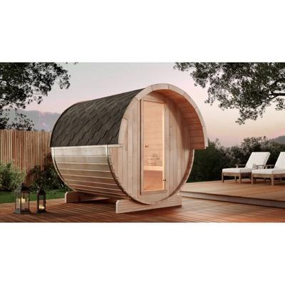 Fasssauna Samantha 2 mit Ofen Sauna aus Holz 42 mm Wandstärke, Naturbelassen - Naturbelassen