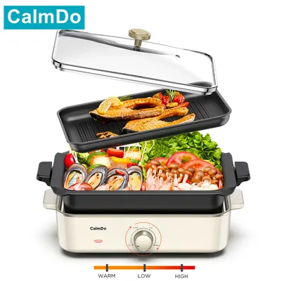 CalmDo – marmite électrique 1400W-Grill et poêle à frire multifonction avec plaque de gril