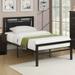 Full Size Metal Bed with Padded Headboard, Black