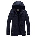 WenVen Men's Outdoor Windproof Jacket Warm Fleece Coat Classic Loose Fit Winter Jacket Mid-Length Casual Outerwear Coat Navy S