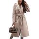 Moonumen Women's Notch Lapel Open Front Belted Maxi Long Winter Wrap Wool Coat (Beige,L)