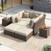 Wade Logan® Baecher 8 Piece Rattan Sectional Seating Group w/ Cushions Synthetic Wicker/All - Weather Wicker/Wicker/Rattan in Brown | Outdoor Furniture | Wayfair