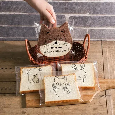 Sacs d'emballage transparents auto-adhésifs 100 pièces mignon dessin animé Animal pâte à pain