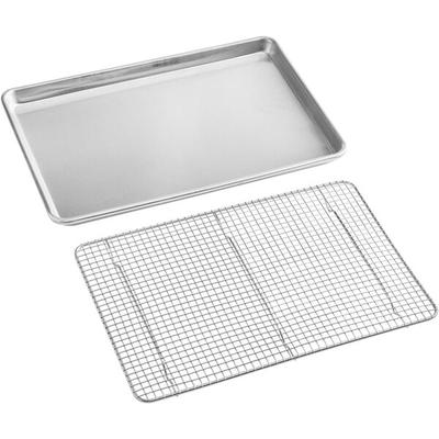 Baker's Lane Half Size 18 Gauge 13" x 18" Wire in Rim Aluminum Sheet Pan with Stainless Steel Footed Cooling Rack