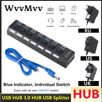 USB 3.0 Hub Hub USB 3.0 Multi Séparateur USB 3 Hab Utiliser Adaptateur secteur 7 Ports Multiples