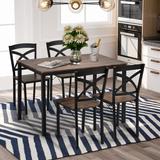 Industrial 5 Piece Wooden Dining Set with 4 Chairs, Metal Frame Kitchen Bistro Bar Table and X-Shape Frame Seat Back Chairs