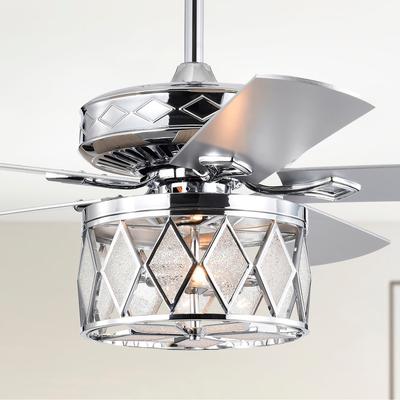 Cadella 52 Inch Silver Polish 2 Light, 5 Blades Lighted Ceiling Fan with Remote