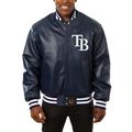Men's JH Design Navy Tampa Bay Rays Big & Tall Full-Snap All-Leather Jacket