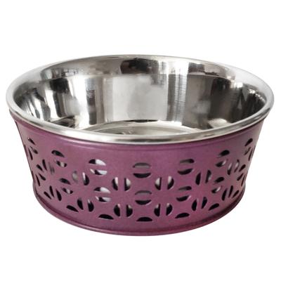 Stainless Steel Country Farmhouse Dog Bowl Plum Wine 16 oz by JoJo Modern Pets in Wine