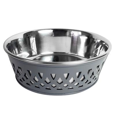 Stainless Steel Country Farmhouse Dog Bowl Gray 30 oz by JoJo Modern Pets in Gray