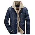 Loeay Mens Denim Jacket Casual Classic Winter Thick Chest Pockets Rodeo Lined Fashion Mens Jeans Jacket Thicken Warm Outwear Coat Dark Blue XXL