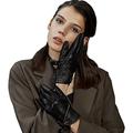 GSG Women's Fashion Genuine Leather Gloves Warm Winter Touchscreen Driving Glove Black-Gold Medium