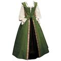 U/S Womens Medieval Dress Vintage Long Sleeve Elastic Cuffs Floor Length Dresses Plus Size Renaissance Cosplay Dress Green