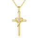 SISGEM 9 ct Gold Cross Necklace, Solid Yellow Gold Heart Pendant Necklace with Cluster Set Cubic Zirconia, for Women Girls Ladies Mum Sisters, 16"+1"+1"