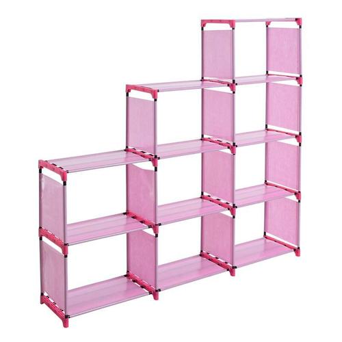 Treppenregal Stufenregal Standregal Bücherregal Stoff 9 Fächer Bücherschrank Pink
