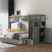 Twin over Full Twin Bunk Bed, Convertible Bottom Bed, Storage Shelves and Drawers, Gray