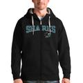 Men's Antigua Black San Jose Sharks Wordmark Victory Full-Zip Hoodie